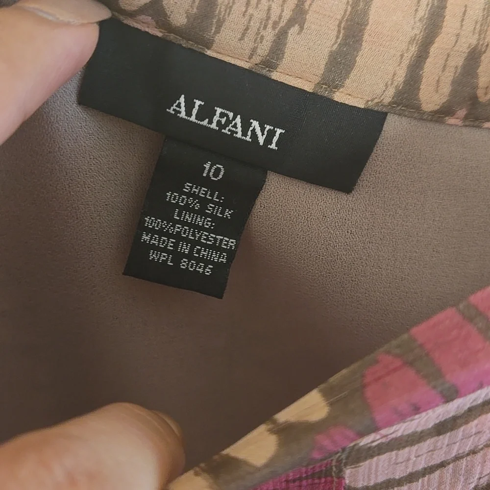 Alfani Silk Pleated A-Line Skirt Mauve Abstract‎ Print Classic Feminine Size 10